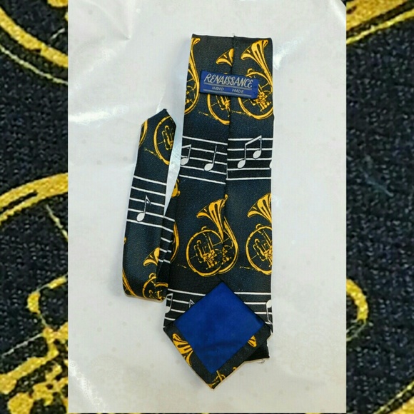 Vintage Renaissance French Horn Silk Tie Blue 58" - Picture 2 of 4